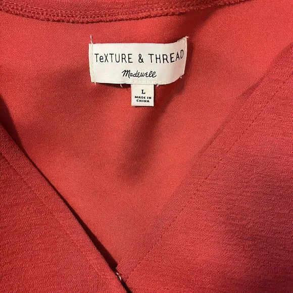 Madewell Texture & Thread Red Wrap Surplice Tie Front Crepe Blouse Top Size L - Picture 5 of 6